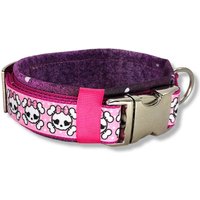 Hundehalsband Gepolstert & Verstellbar, Mit Totenköpfen, Namen Personalisiert, 30mm Breit, Handgemachtes Halsband "Pink Skull Galaxy Ii" von DbyECouture