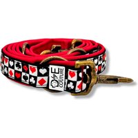 Hundeleine 3-Fach Verstellbar, 30mm Breit, Gepolstert, Karabiner Altmessing, Verschiedene Längen, Rot, Schwarz, "Pokerface I" von DbyECouture