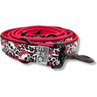 Hundeleine 3-Fach Verstellbar, 30mm Breit, Mit Softshell Gepolstert, Schwarze Karabiner, Verschiedene Längen, Rot, "Red Bow Skull I" von DbyECouture