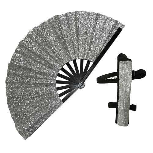 Dcaknri Glitzer Handfächer elegant dekorativ für Männer und Frauen Geschenk inklusive praktischer Tragetasche und Gurt Outdoor von Dcaknri