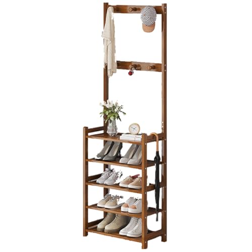 Dcbdx Garderobenständer mit Schuhablage Bambus-Kleiderständer mit Haken und Schuhregal, Offene Kleiderständer Flurregal Platzsparend,Brown 5 Layers,50cm Dcbdx Garderobenständer mit Schuhablage Bambus-Kleiderständer mit Haken und Schuhregal, Offene Kleiderständer Flurregal Platzsparend,Brown 5 Layers,50cm von Dcbdx