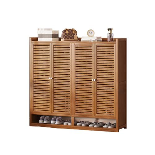 Dcbdx Hölzerne Schuhregal Veranstalter Schrank mit Stiefel Ebenen, 4 Lamellentüren freistehendes Schuhregal für Korridore, Schlafzimmer, Wohnzimmer, Ecke,Braun,117X32X110cm Dcbdx Hölzerne Schuhregal Veranstalter Schrank mit Stiefel Ebenen, 4 Lamellentüren freistehendes Schuhregal für Korridore, Schlafzimmer, Wohnzimmer, Ecke,Braun,117X32X110cm von Dcbdx