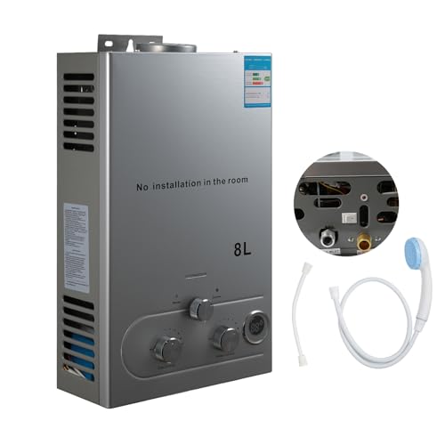 6L/8L Durchlauferhitzer, 16 KW Gas Durchlauferhitzer, LPG Warmwasserbereiter Durchlauferhitzer,Maximale Warmwassertemperatur 60℃/167℉, G 1/2"-Anschluss, φ 4,5" Abgasrohrauslass (8L) von Dcbeduff