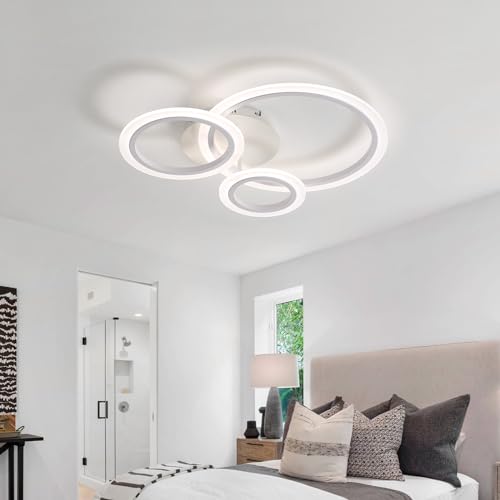 55cm Deckenlampe 6000K Fernbedienung Schlafzimmer Deckenleuchte LED Wohnzimmer Modern Ceiling Light Dimmbar APP Metall Deckenbeleuchtung Für Küchen, Esszimmer, Flur, Bathroom-Schwarz||8 Rings von Dceinz