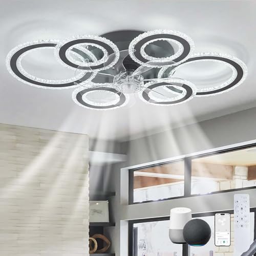 Alexa Smart Deckenventilator mit Beleuchtung Reversibel Dimmbar LED Deckenlampe Ventilator und Fernbedienung Leise DC Deckenventilator Licht 6 Gang Schlafzimmer Groß Modern für Wohnzimmer-Black von Dceinz