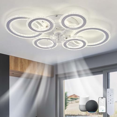 Alexa Smart Deckenventilator mit Beleuchtung Reversibel Dimmbar LED Deckenlampe Ventilator und Fernbedienung Leise DC Deckenventilator Licht 6 Gang Schlafzimmer Groß Modern für Wohnzimmer-White von Dceinz
