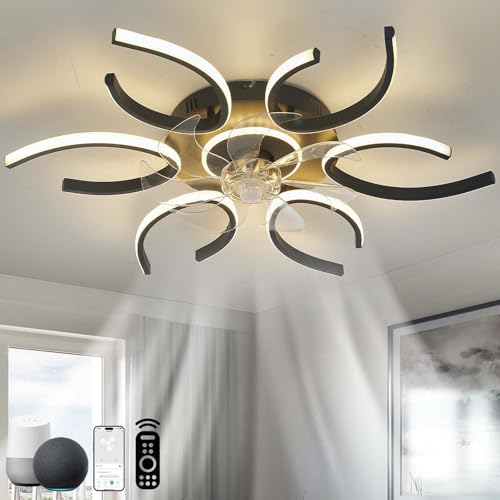 Dceinz Alexa Deckenlampe Ventilator LED Reversibel Dimmbar Deckenventilator Mit Beleuchtung Und Fernbedienung Leise DC Deckenventilator Licht 6 Gang Schlafzimmer Groß Modern-Black||Remote+APP+Alexa von Dceinz