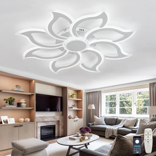 Dceinz Blume Deckenlampe LED Dimmbar 3000K-6000K Smart Deckenbeleuchtung Mit Fernbedienung APP Speicherfunktion Deckenleuchte Modern Groß 35in Deckenleuchten Für Wohnzimmer, Schlafzimmer-White von Dceinz