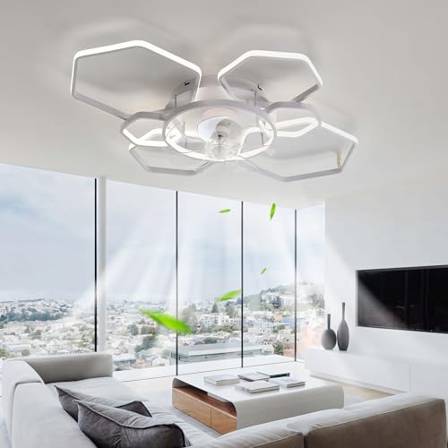 Dceinz Groß Lampe Mit Ventilator LED Dimmbar Schlafzimmer Deckenventilator Mit Beleuchtung Fernbedienung Leise Reversibel Deckenleuchte Mit Ventilator Modern 6 Gang Smart Für Wohnzimmer, Küche-Weiß von Dceinz