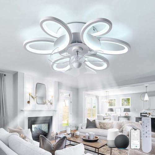 LED Deckenventilator Mit Beleuchtung Alexa Leise Dimmbar Blume Lampe Mit Ventilator Für Schlafzimmer Fernbedienung Reversibel Deckenlampe Mit Ventilator Smart Modern 65cm Für Wohnzimmer, Küche von Dceinz