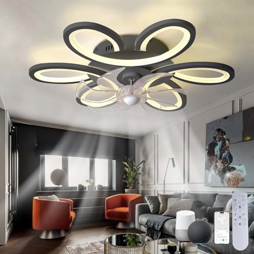 Dceinz LED Deckenventilator Mit Beleuchtung Alexa Leise Dimmbar Blume Lampe Mit Ventilator Für Schlafzimmer Fernbedienung Reversibel Deckenlampe Mit Ventilator Smart Modern Für Wohnzimmer, Küche von Dceinz