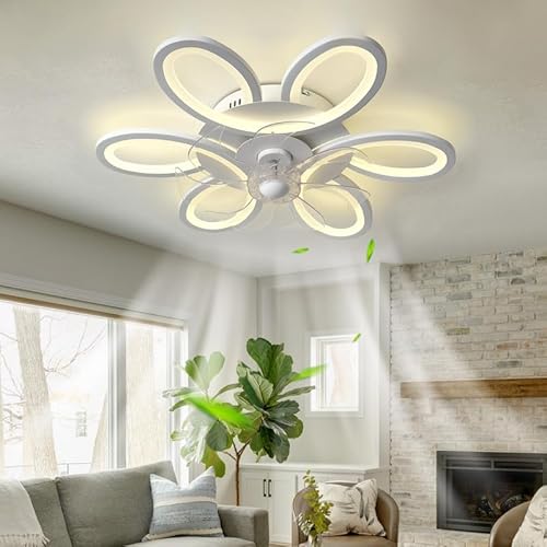 Dceinz LED Deckenventilator Mit Beleuchtung Leise Dimmbar Blume Lampe Mit Ventilator FüR Schlafzimmer Fernbedienung Reversibel Deckenlampe Mit Ventilator Smart Modern 65cm FüR Wohnzimmer, KüChe, Weiß von Dceinz