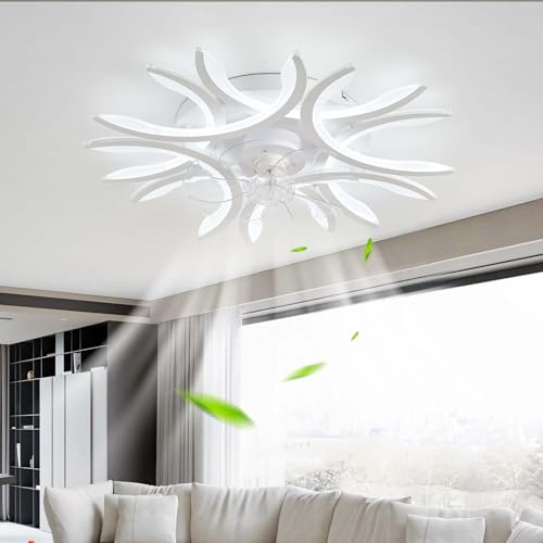 Dceinz Modern Deckenlampe mit Ventilator Schlafzimmer Dimmbar LED-Deckenventilator mit Licht Fernbedienung Leise Reversibel Deckenventilatoren Mit Beleuchtung 6 Gang Groß Smart für Wohnzimmer-Weiß von Dceinz
