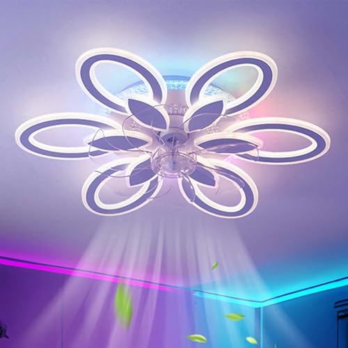 RGB Deckenventilator Mit Beleuchtung 65cm Blume Reversibel Deckenleuchte Mit Ventilator Fernbedienung Leise Dimmbar Smart Deckenventilator Mit Licht 6 Gang Weiß Für Wohnzimmer, Schlafzimmer-White von Dceinz