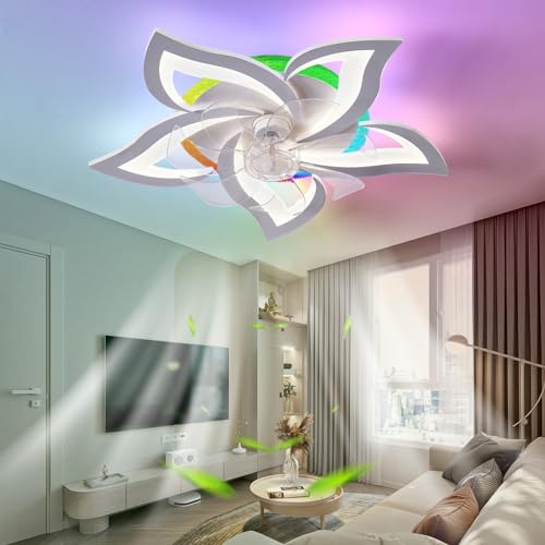 Dceinz RGB Deckenventilator Mit Beleuchtung Dimmbar 6 Gang DC Smart Deckenlampe Mit Ventilator Und Fernbedienung Leise Reversibel Deckenleuchte Mit Ventilator Weiß 7 Blätter Für Wohnzimmer von Dceinz