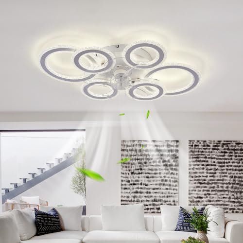Dceinz Smart Deckenventilator mit Beleuchtung Reversibel Dimmbar LED Deckenlampe Ventilator und Fernbedienung Leise DC Deckenventilator Licht 6 Gang Schlafzimmer Groß Modern für Wohnzimmer-Schwarz von Dceinz