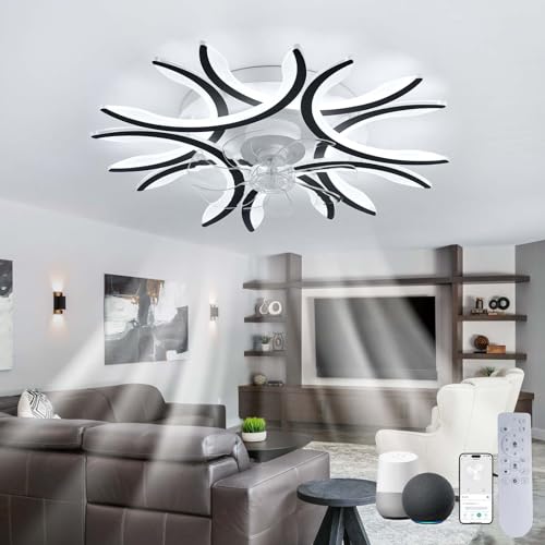 Modern Deckenlampe mit Ventilator Alexa Schlafzimmer Dimmbar LED-Deckenventilator mit Licht Fernbedienung Leise Reversibel Deckenventilatoren Mit Beleuchtung 6 Gang Groß Smart für Wohnzimmer-Black von Dceinz
