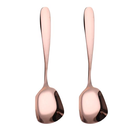 Set mit 2 Mehrzweck-Löffeln aus Edelstahl mit modernem quadratischem Kopf für Cafés und Dinnerpartys, ergonomischer Griff Set mit 2 Mehrzweck-Löffeln aus Edelstahl mit modernem quadratischem Kopf für Cafés und Dinnerpartys, ergonomischer Griff von Dcfbkl
