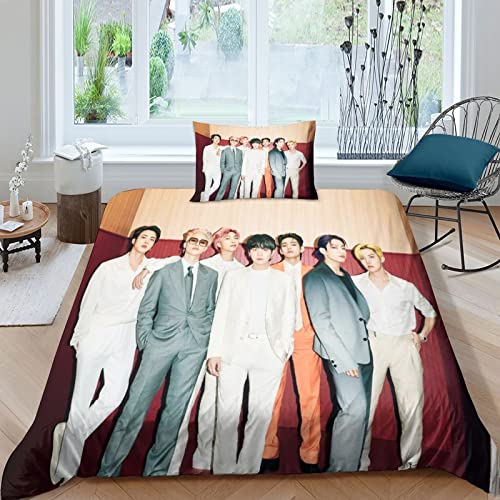 Dciustfhe BTS Bettwäsche Set Mikrofaser 3 Teilig Korean Boy Group 3D Druck Bettbezug Mit Reißverschluss Und Kissenbezug,für Erwachsene Kinder Single（135x200cm） von Dciustfhe