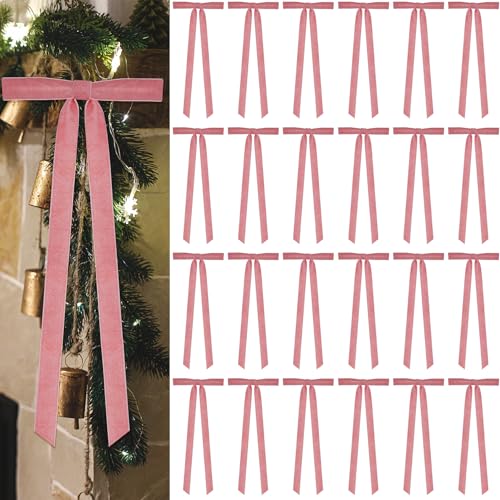 24 Stück Weihnachts-Samtschleifen, 40,6 x 15,2 cm, große Samt-Weihnachtskranz-Schleife, rustikale Bastelschleifen für Weihnachten, Heimdekoration (Rosa) von Dcocdeely