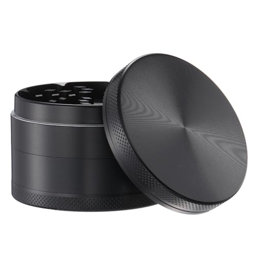 DCOU Zink-Legierung Presse mühle mit Siebgrinder robuste Zamak-Legierung Mahler Quetsche Gewürze Schleifer Ø55mm 4-teilig (Schwarz,Größe:6.3CM) von Dcou