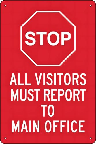 Schild mit Aufschrift "Stop All Visitors Must Report To Main Office", 30,5 x 20,3 cm, Metall-Blechschild für den Außenbereich Schild mit Aufschrift "Stop All Visitors Must Report To Main Office", 30,5 x 20,3 cm, Metall-Blechschild für den Außenbereich von Dcveuiratim
