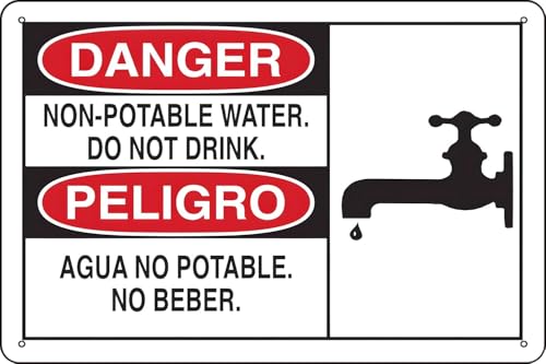 Zweisprachiges Schild mit Aufschrift "DANGER Non-Potable Water Do Not Drink", 30,5 x 20,3 cm, Metall-Blechschild für den Außenbereich von Dcveuiratim