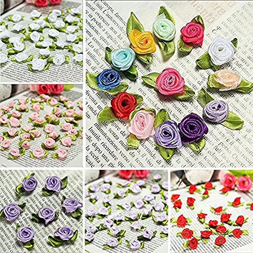 Ddfly 100 Stück Mini-Schleifen-Rosen, Blumen, Schleife, Nähen, Basteln, künstliche Ornamente, künstliche Blumen mehrfarbig von Ddfly