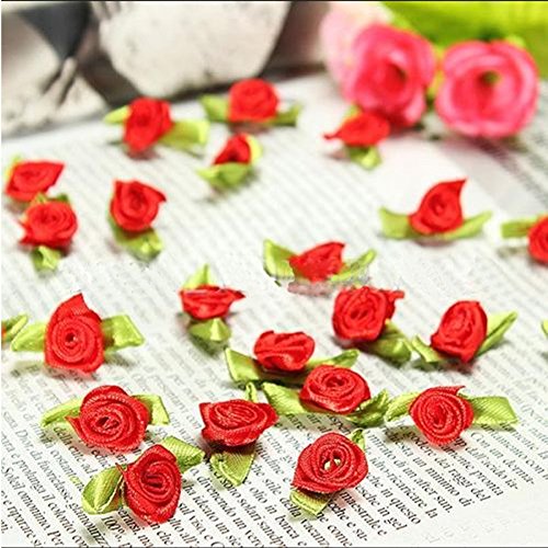 Ddfly 100 Stück Mini-Schleifen-Rosen, Blumen, Schleife, Nähen, Basteln, künstliche Ornamente, künstliche Blumen rot von Ddfly