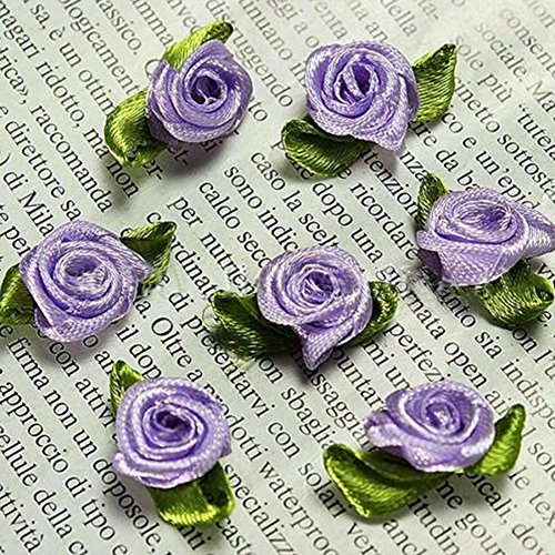 Ddfly 100 Stück Mini-Schleifen-Rosen, Blumen, Schleife, Nähen, Basteln, künstliche Ornamente, künstliche Blumen violett von Ddfly