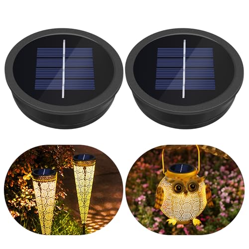 2er-Pack Solar Ersatzdeckel 7 cm für Solarleuchte Außenlaternen, 1.2V 600 mAh, IP44 wasserdicht mit warmem Licht, LED Solar Ersatzaufsatz für Außen Gartenlaternenlampe von Ddlisu