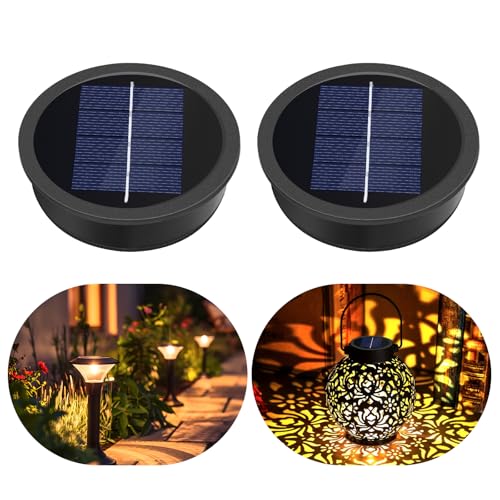 2er-Pack Solar Ersatzdeckel 8.2 cm für Solarleuchte Außenlaternen, 1.2V 600 mAh, IP44 wasserdicht mit warmem Licht, LED Solar Ersatzaufsatz für Außen Gartenlaternenlampe von Ddlisu