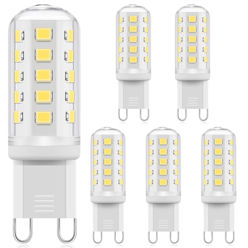 Ddlisu G9 LED Glühbirne Dimmbar, 3W G9 LED Maisbirne Kaltweiß 6000K, Entspricht 40W Halogenbirne, AC 220–240V, Energiesparende Glühbirne, kein Flackern, für die Beleuchtung zu Hause, 6 Stück von Ddlisu