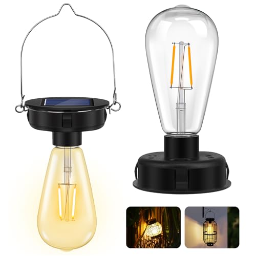 Solarlicht Ersatzoberteil 8 cm, klare LED Glühbirnen für den Außenbereich, Wasserdichte Solar Hängelampe für den Garten, 1.2 V, 600 mAh, Geeignet für Kronleuchter im Freien mit Haken, 2er-Pack von Ddlisu