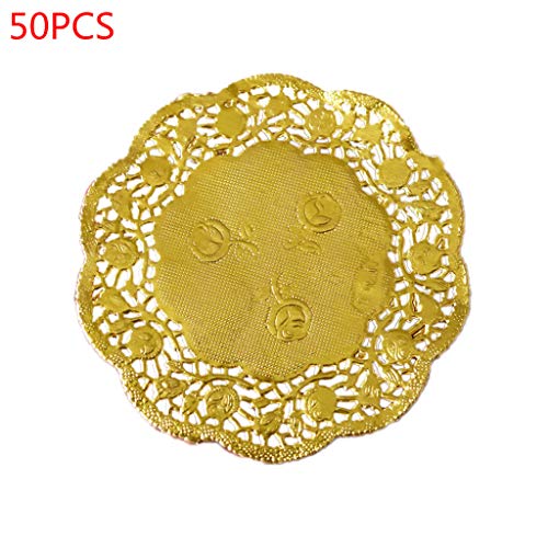 50pcs/set 3 5 Zoll Hohles Floralgeprägte Runde Spitzenpapier Doilies Hochzeitsfeier TABELWARE METALLIC GOLD SCATEMAT SPIELMATS FÜR DEN Esstisch von Ddujbtp