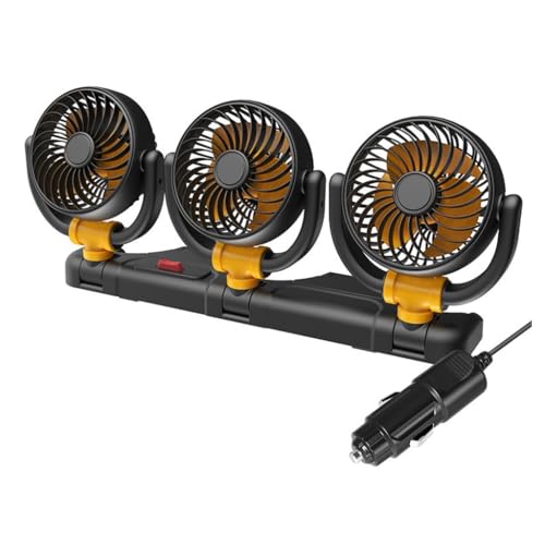Ddujbtp Effizienter elektrischer Ventilator mit 3 Köpfen für Auto-Heimumgebungen mit Geräuschreduzierung und einstellbaren Winkeln, komfortable Kühlung von Ddujbtp