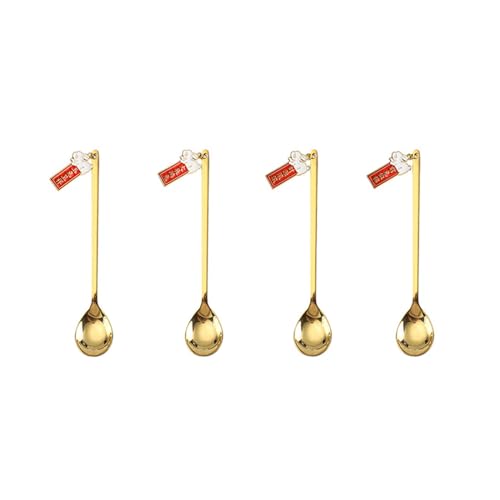 Set mit 4 Edelstahlgeschirr aus der Neujahrsserie, Kaffeelöffel, Kaffeelöffel, Dessertlöffel von Ddujbtp