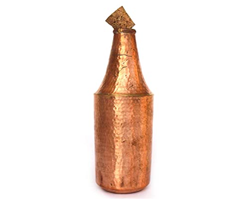 De Kulture Hand Hammered Vintage Pure Copper Water Bottle With Wooden Cork, Ideal Drinkware With Ayurveda and Yoga Benefits, 3.5 x 9.5 (DH) Inches, 1 Litre von De Kulture Works