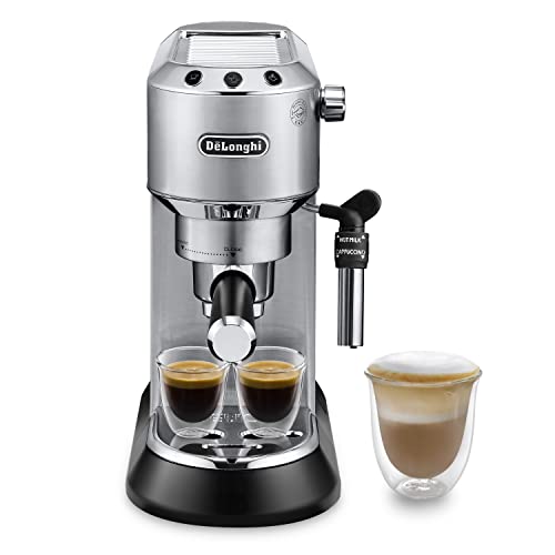 De'Longhi Dedica Style EC 685.M – Espresso Siebträgermaschine, Espressomaschine mit professionellem Milchaufschäumer, nur 15 cm breit, für Kaffeepulver oder ESE Pads, 1 l Wassertank, silber von De'Longhi