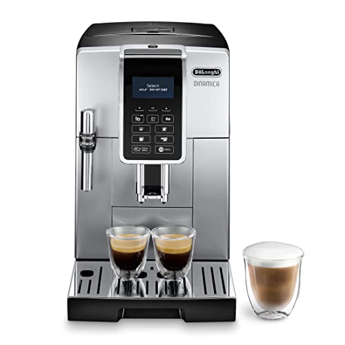 De'Longhi Dinamica ECAM 350.35.SB Kaffeevollautomat mit Profi-Milchaufschäumdüse für Cappuccino, Espresso, Kaffee und Long Coffee Direktwahltasten, Klartext Digitaldisplay, 2-Tassen-Funktion, Silber von De'Longhi