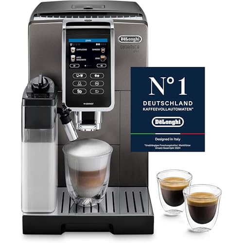 De'Longhi Dinamica Plus ECAM 372.95.TB Kaffeevollautomat mit LatteCrema Milchsystem, Cappuccino und Espresso auf Knopfdruck, Touchscreen Farbdisplay, Appsteuerung, Kaffeekannen-Funktion, Titan/Schwarz De'Longhi Dinamica Plus ECAM 372.95.TB Kaffeevollautomat mit LatteCrema Milchsystem, Cappuccino und Espresso auf Knopfdruck, Touchscreen Farbdisplay, Appsteuerung, Kaffeekannen-Funktion, Titan/Schwarz von De'Longhi