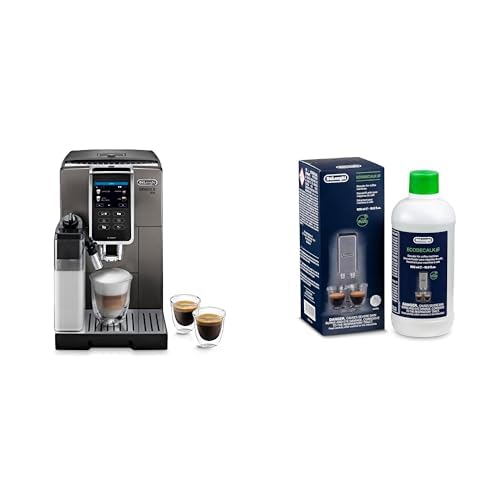 De'Longhi Dinamica Plus ECAM 372.95.TB Kaffeevollautomat mit Milchsystem, Cappuccino, Espresso auf Knopfdruck, Touchscreen, App-Steuerung, Kaffeekannen-Funktion, Titan/Schwarz mit DLSC 500 Entkalker von De'Longhi