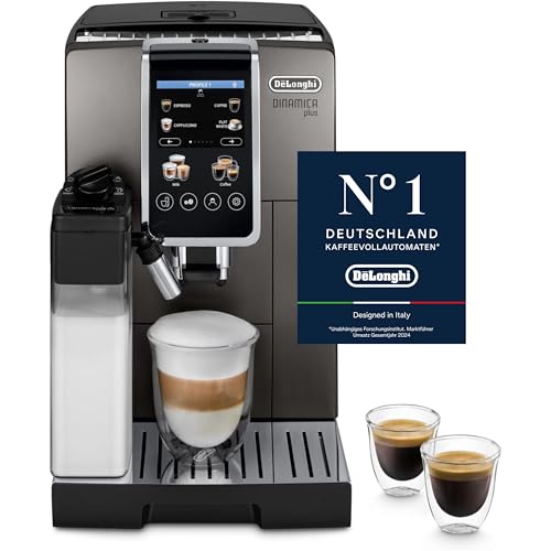 De'Longhi Dinamica Plus ECAM380.95.TB, Kaffeevollautomat mit LatteCrema Milchsystem, One-Touch-Cappuccino, mit 24 Rezepten, 3,5-Zoll TFT-Farbdisplay, 1450W, Titan/Schwarz De'Longhi Dinamica Plus ECAM380.95.TB, Kaffeevollautomat mit LatteCrema Milchsystem, One-Touch-Cappuccino, mit 24 Rezepten, 3,5-Zoll TFT-Farbdisplay, 1450W, Titan/Schwarz von De'Longhi