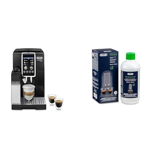 De'Longhi Dinamica Plus ECAM382.70.B, Kaffeevollautomat für Kaffeebohnen, Cappuccino-Maschine mit LatteCrema Hot, Espresso-Maschine mit 18 Rezepten, 3,5" TFT-Display, Schwarz mit DLSC 500 Entkalker von De'Longhi