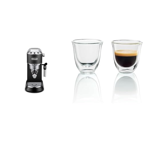 De’Longhi EC685.BK Dedica EC 685.BK Espresso Siebträgermaschine, Schwarz + Isolierte Espresso-Glas 2er Set von De'Longhi
