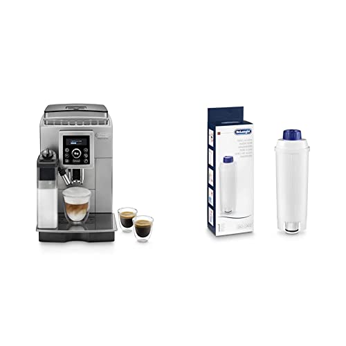 De'Longhi ECAM 23.460.SB Kaffeevollautomat (15 bar Druck, Automatik-Cappuccino-System, abnehmbarer Wassertank 1,8 l) silber/schwarz Original Wasserfilter DLSC002, Weiß von De'Longhi