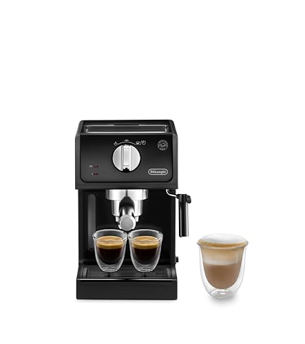 De'Longhi ECP 31.21 – Espresso Siebträgermaschine, Espressomaschine mit AluminiumFinish, inkl. manueller Milchschaumdüse, mit Heißwasserfunktion, für ESE Pads geeignet, 1,1 l Wassertank, schwarz von De'Longhi
