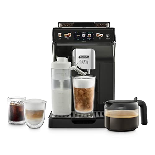 De'Longhi Eletta Explore Cold Brew ECAM452.67.G Kaffeevollautomat mit LatteCrema Milchsystem, Heiße & Kalte Getränke auf Knopfdruck, 3,5 Zoll TFT Touchscreen Farbdisplay, inkl. Kaffeekanne, Dunkelgrau von De'Longhi