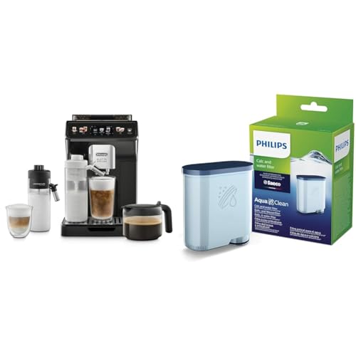 De'Longhi Eletta Explore Perfetto ECAM452.57.G Kaffeevollautomat mit LatteCrema Milchsystem & Philips AquaClean Kalk- und Wasserfilter für Espressomaschine, Kein Entkalken bis 5000 Tassen, Einzelpack von De'Longhi