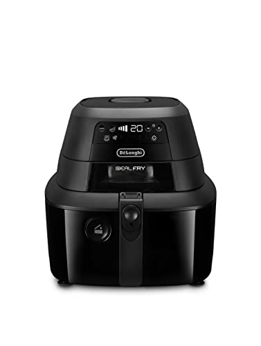 De'Longhi FH2184.BK IDEALFRY Luftfritteuse, Kapazität 1,25 kg, digitales Bedienfeld, 5 voreingestellte Programme, Bullauge, SHS Double-System, leichtes Braten, abnehmbare Wanne 3,9 l, Schwarz von De'Longhi